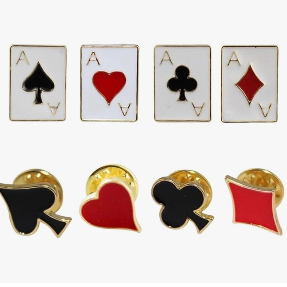 8pc Suit Lapel Pin Heart Poker Brooch